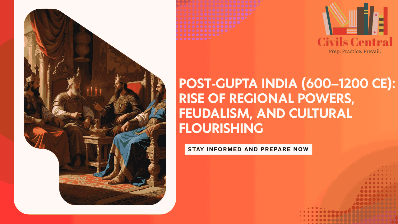 "Post-Gupta India Map and Regional Kingdoms – 600 to 1200 CE Political and Cultural Landscape"