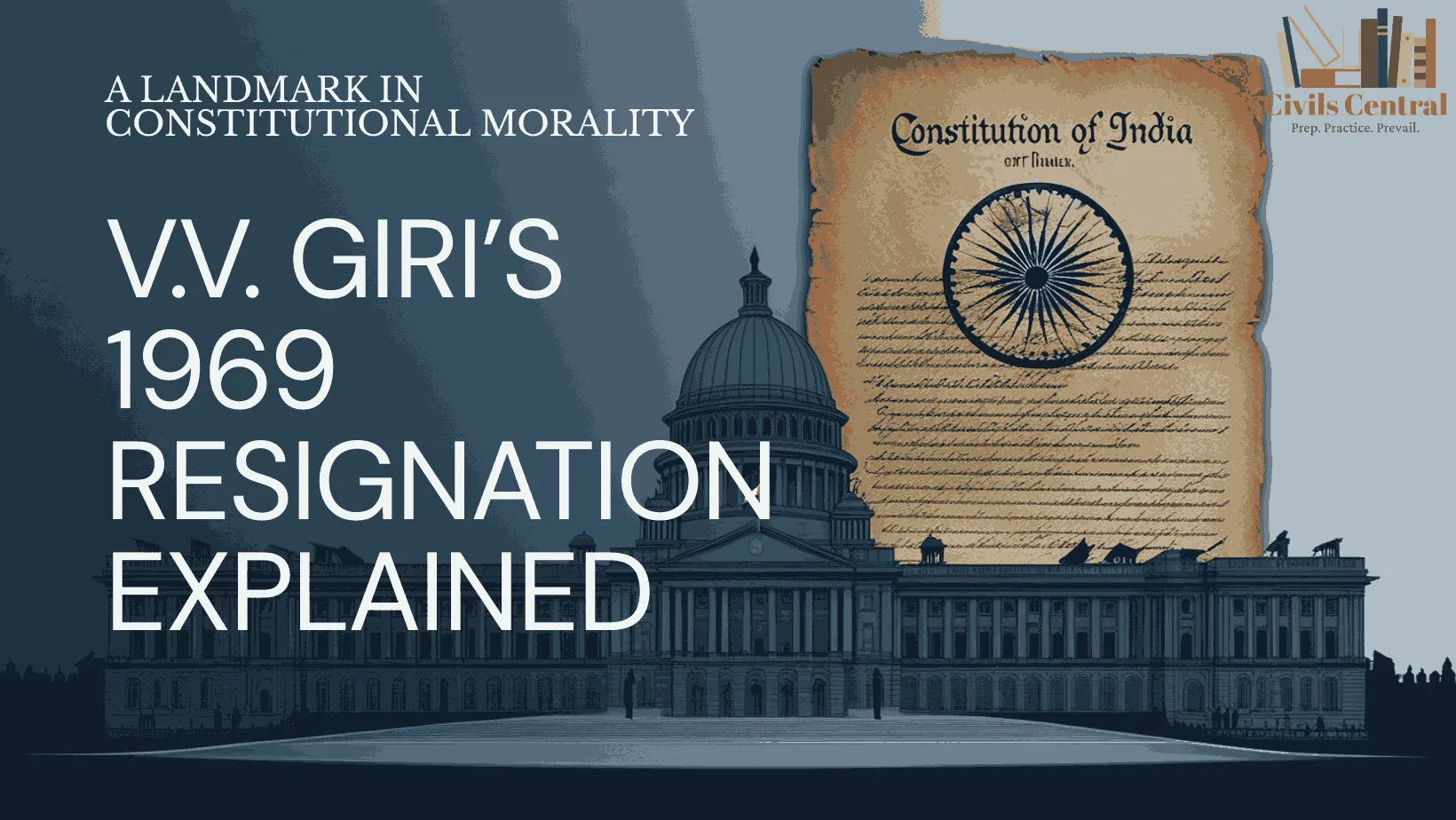 Archival-style featured image depicting V.V. Giri’s resignation with Indian political elements and constitutional symbolism.