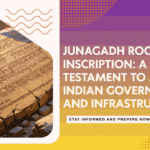 Ancient Junagadh rock inscription carved in Brahmi script showcasing India’s early administrative and irrigation achievements.
