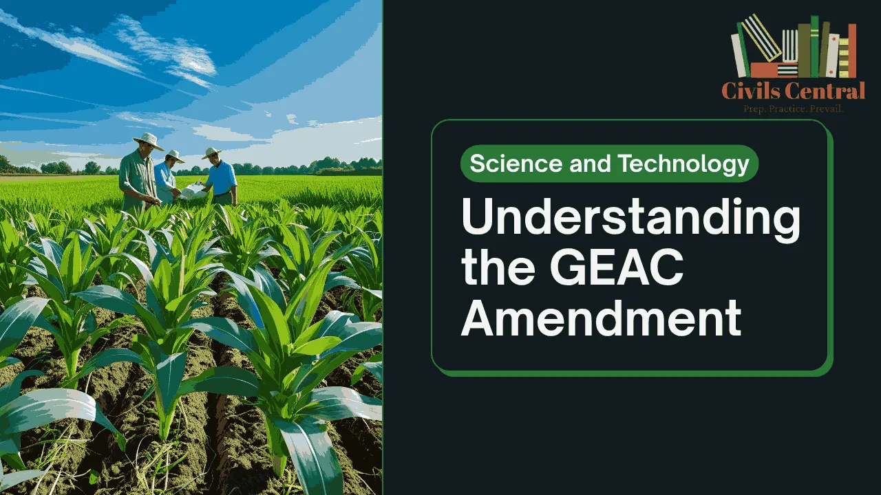 Illustration of GM crops, DNA strand, and policy documents for an educational blog