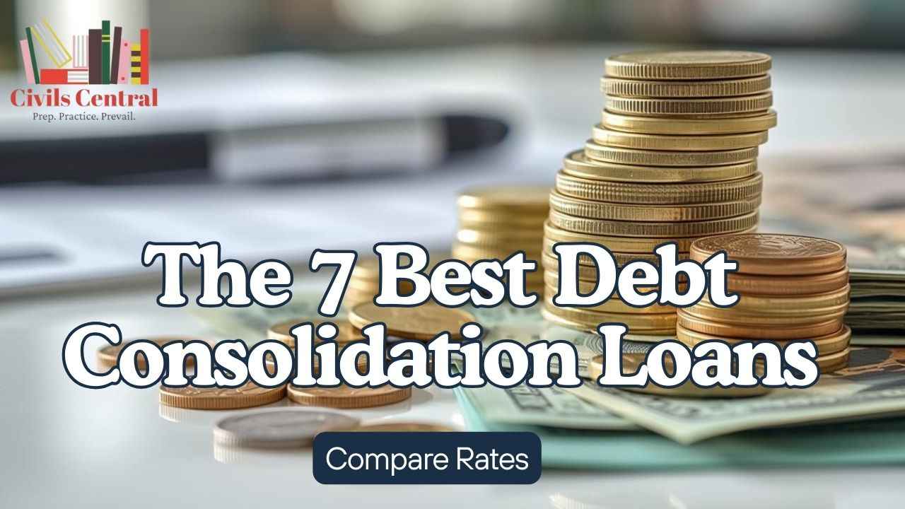 The 7 Best Debt Consolidation Loans for 2026: Compare Rates and Terms” with finance-themed visuals representing loans, money, and financial comparison.
