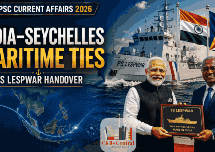 Prime Minister Narendra Modi handing over a Made-in-India patrol vessel to Seychelles symbolising India's maritime diplomacy and SAGAR vision.