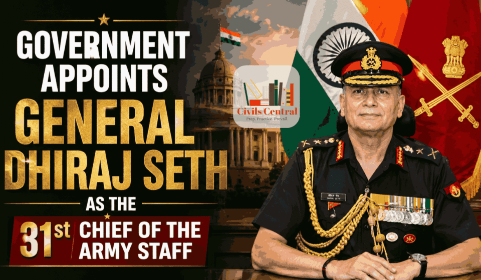 General Dhiraj Seth appointed as the 31st Chief of the Army Staff (COAS) of India - UPSC Current Affairs