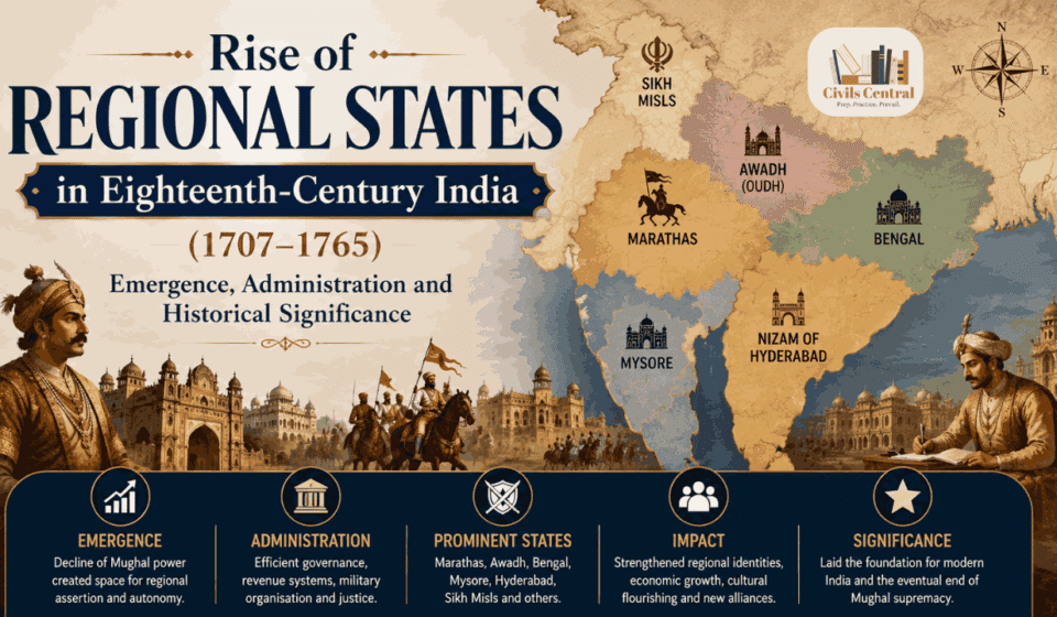 Rise of Regional States in Eighteenth-Century India (1707–1765) Emergence, Administration and Historical Significance